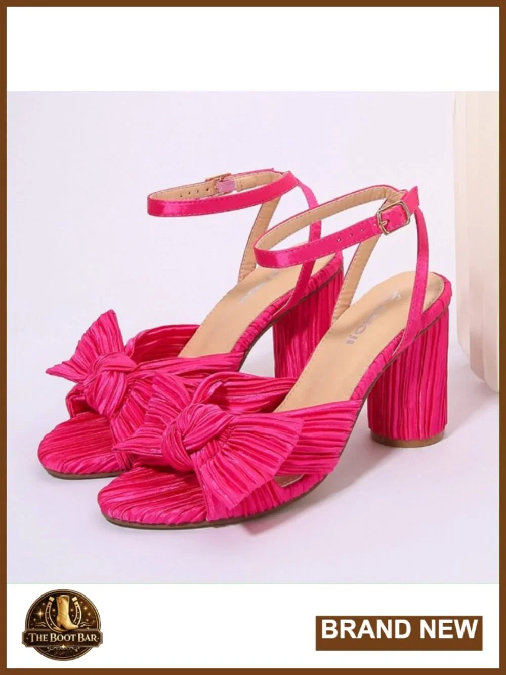 Women's Satin Block Heeled Sandals Ankle Strap Bowknot Pleated Formal Party